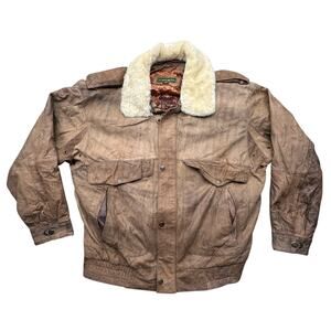 Vintage 80s Outback Red Aviator Leather Bomber Jacket Shearling Mens Medium